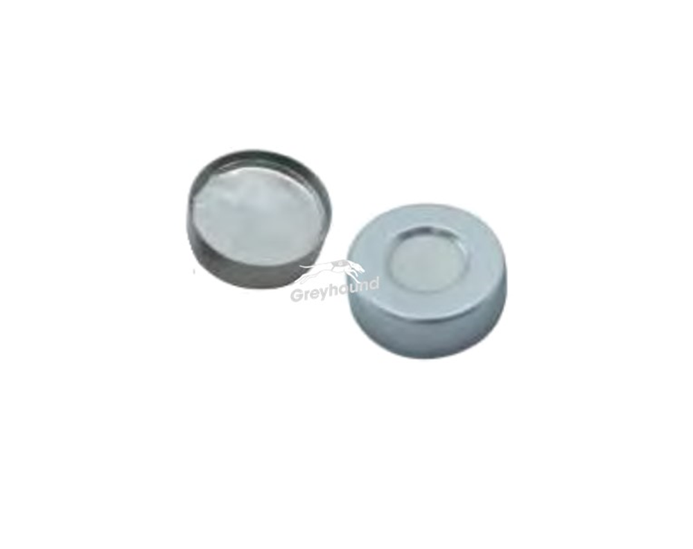 Picture of 20mm Magnetic Crimp Cap, Silver with Aluminium Foil/White Silicone  Septa, 8mm hole, 3mm, (Shore A 50)